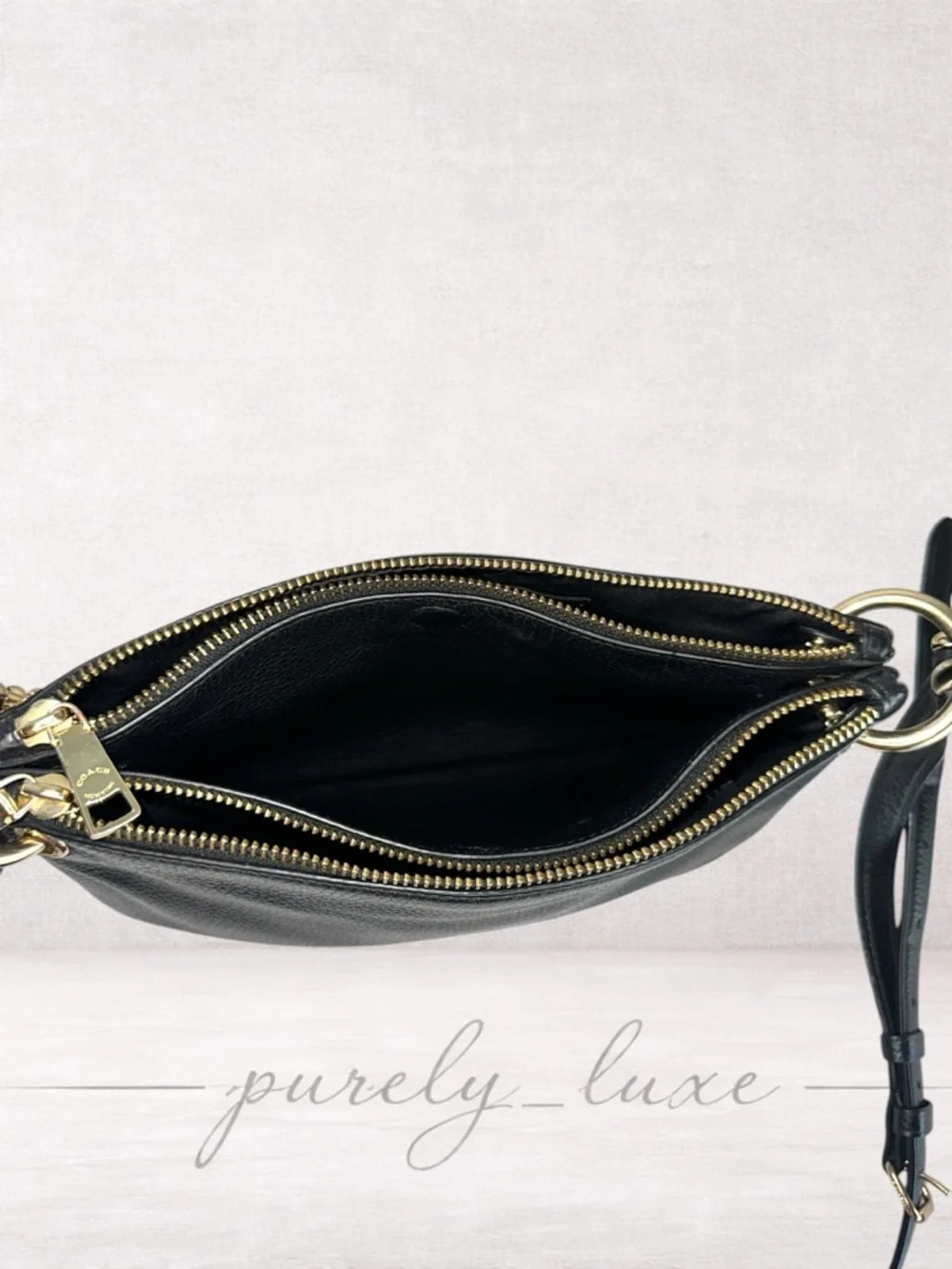 Coach Mia Black Leather crossbody Bag with Gold Hardware